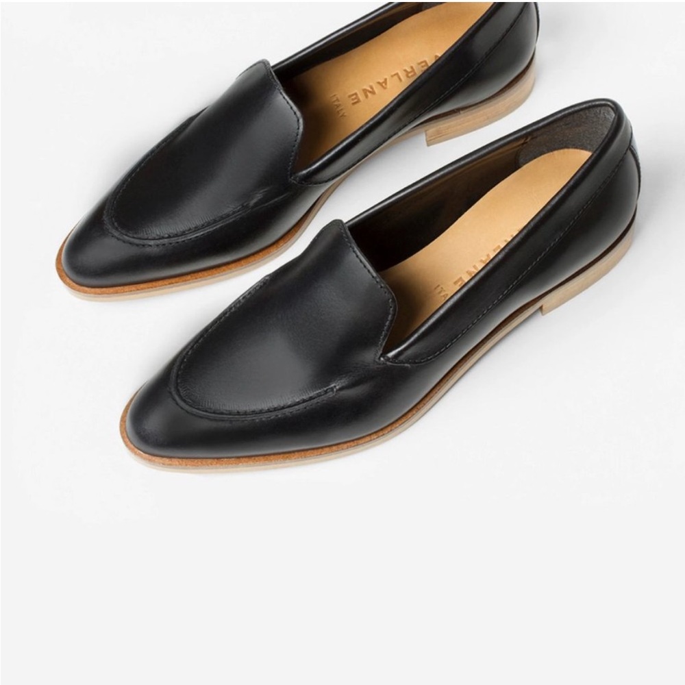 Everlane Black Leather Pointed Toe Loafers